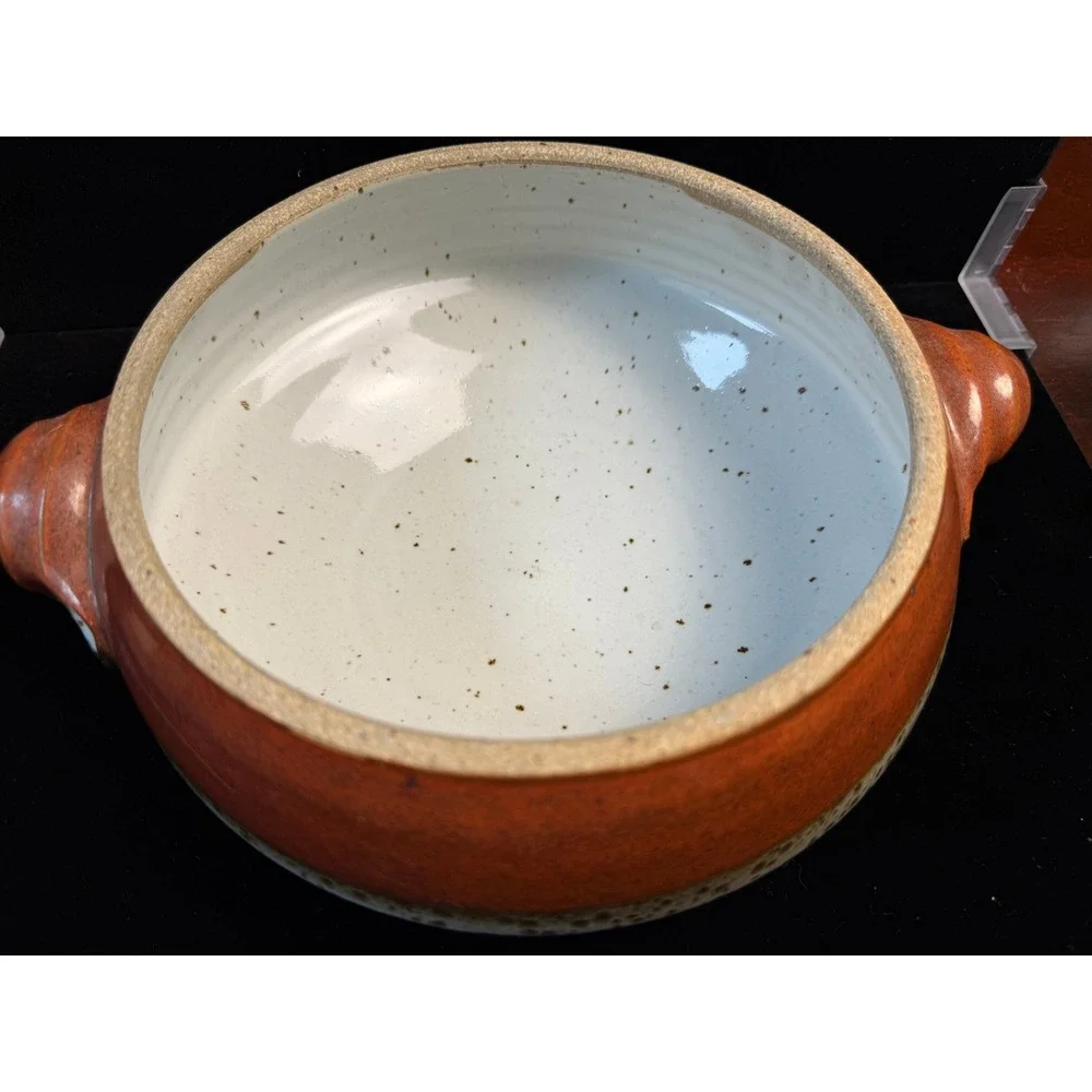 Handmade Studio Pottery Serving‎ Bowl with Handles Terracotta Speckled Glaze